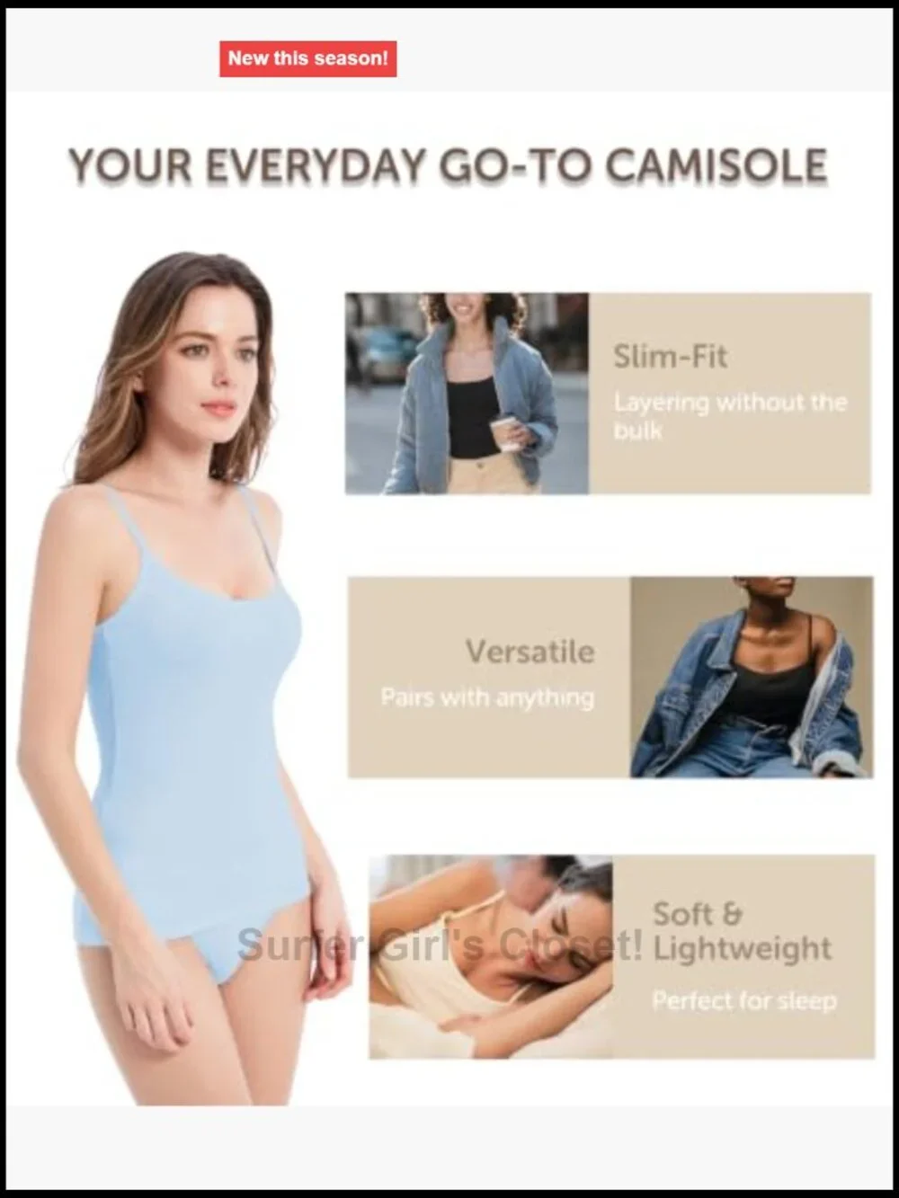 Slim-Fit Camisole 4-Pack Adjustable Spaghetti Strap Cotton Spandex